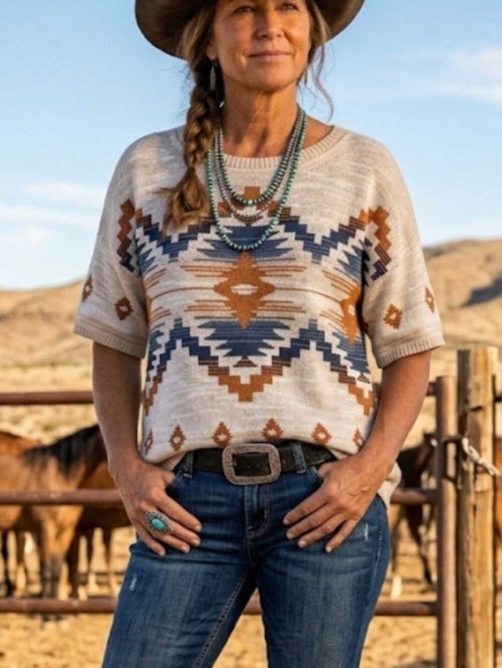 Pendleton Short Sleeve Southwestern Sweater Size Large
